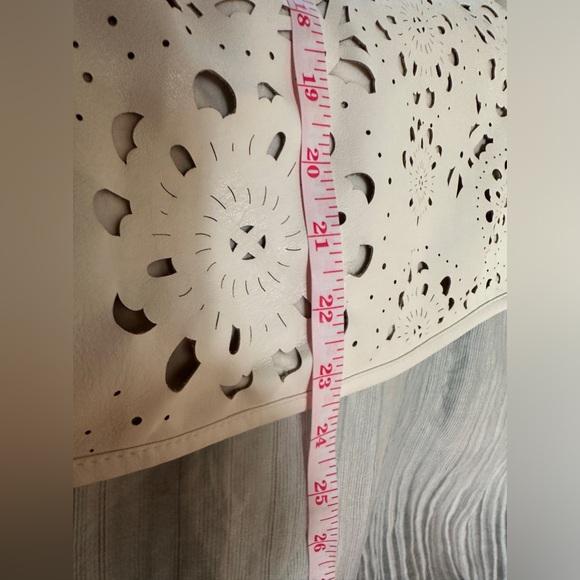 Live a Little size L vegan leather laser cutout top in cream - Picture 9 of 9